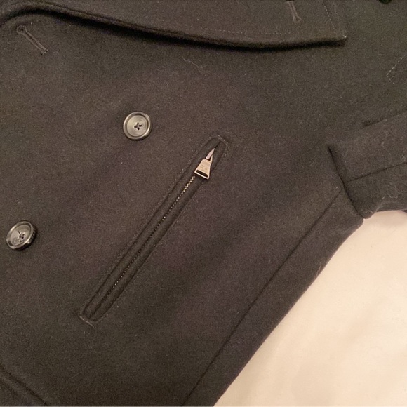 Y2K Express wool pea coat black classic double breasted biased zippered pockets - Picture 14 of 16